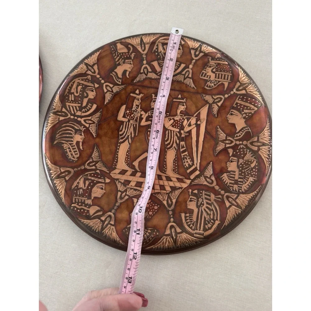 Set of 2 Copper Wall Hangings‎ Egyptian Revival Engraved Art Plates